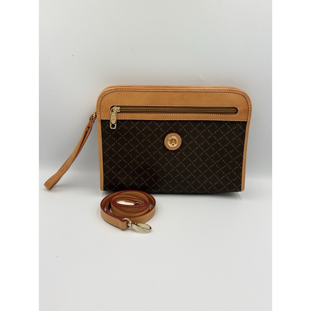 La Tour Eiffel 1887 Crossbody Wristlet Bag Monogram Brown Tan Genuine Leather